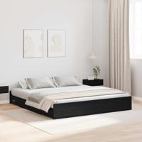 Opbergbedframe met lade Zwart eiken 200 x 200 cm Bewerkt hout