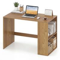 Bureau met Opbergruimte Computertafel met 2 Open Zijplanken Kantoortafel met Groot Werkblad-Naturel