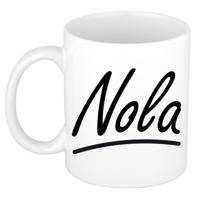 Nola Naam koffiemok - beker - met sierlijke letters - wit - 300 ml - Cadeau - Dames