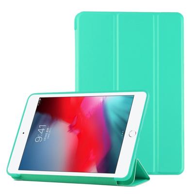 PU plastic bodem geval opvouwbare vervorming links en rechts Flip lederen draagtas met drie voudige beugel & Smart Sleep voor iPad mini 2019 (mintgroe