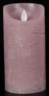 Batterijverlichting kaars wax rustiek bewegende vlam 7,5x15cm roze 3xaaa/timer - Annas collection