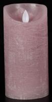 Batterijverlichting kaars wax rustiek bewegende vlam 7,5x15cm roze 3xaaa/timer - Annas collection