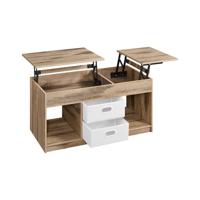 Salontafel met opklapbaar blad en verborgen opbergruimte, Kameelbruin-Wolkenwit