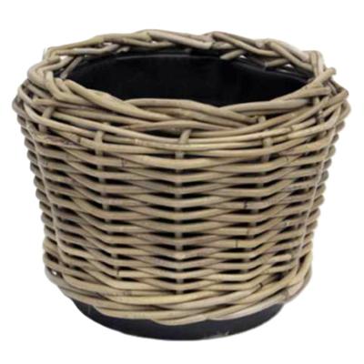 Planten/bloemen mand - rotan - gevlochten riet - D27 x H22 cm - drypot - plantenpot