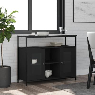 Dressoir 100x35x80 cm bewerkt hout zwart