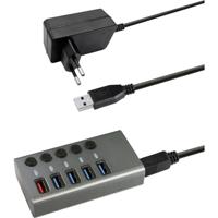 Maxtrack CH10L USB 3.0-hub 5 poorten Individueel schakelbaar Zilver-grijs - thumbnail