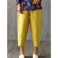 Dames Linnen broek Broeken Linnen / katoenmix Zak zakkerig Medium Taille Volledige lengte Oranje rood Zomer Lightinthebox - thumbnail