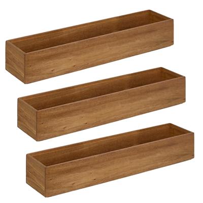 Bestekbak/keuken organizer - 3x - 1 vaks - Smart Desk serie - acacia hout - 8 x 38 x 7 cm