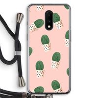 Cactusprint roze: OnePlus 7 Transparant Hoesje met koord