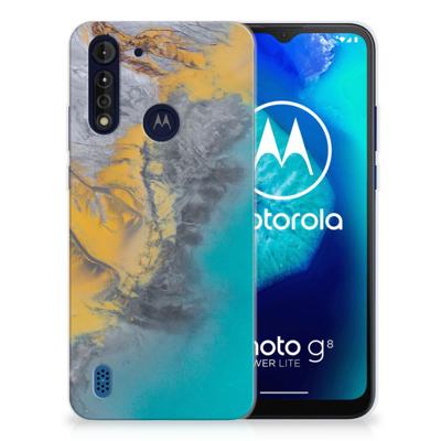 Motorola Moto G8 Power Lite | TPU | Siliconen hoesje | Marble Blue Gold