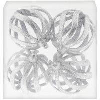 4x Zilveren open draad kerstballen met glitters kunststof 8 cm
