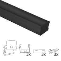 Aluminium ledstrip profiel zwart opbouw 2m - breed en hoog - compleet met afdekkap