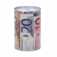 Spaarpot euro biljetten - 10 x 15 cm - metaal/blik met geld opdruk Spaarpot euro biljetten - 10 x 15 cm - metaal/blik met geld opdruk