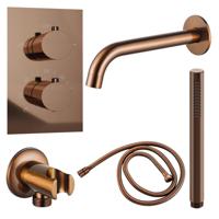Fortifura Calvi Badkraan set - uitloop - 22cm inkortbaar - metalen slang - staafhanddouche - inbouwdeel - wandhouder - geborsteld koper PVD SW970045/SW970048/SW970038/SW1122515/SW970046