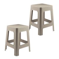 Rotan opstapje/zit krukje - 2x - kunststof - beige - 36 x 36 x 45 cm - Keuken/badkamer - Krukjes Rotan opstapje/zit krukje - 2x - kunststof - beige - 36 x 36 x 45 cm - Keuken/badkamer - Krukjes
