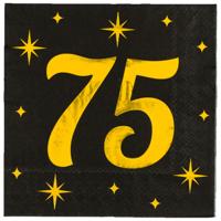 Verjaardag feest servetten - leeftijd 75 jaar - 16x stuks - zwart/goud - sterren - 33 x 33 cm Verjaardag feest servetten - leeftijd 75 jaar - 16x stuks - zwart/goud - sterren - 33 x 33 cm