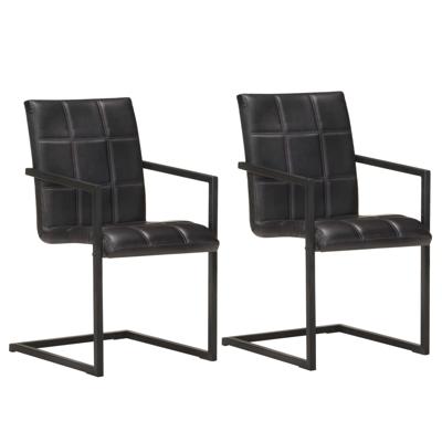Eetkamerstoelen 2 st echt leer zwart