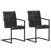 Eetkamerstoelen 2 st echt leer zwart