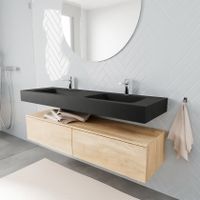 Mondiaz Alan badmeubel 150 cm washed oak 2 lades vrijhangend wastafel dubbel 2 kraangaten zwart