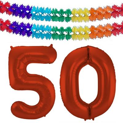 Folat Verjaardag Leeftijd folieballon - 50 jaar - rood - 86 cm - incl 2x slingers Folat Verjaardag Leeftijd folieballon - 50 jaar - rood - 86 cm - incl 2x slingers