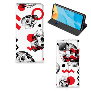 Mobiel BookCase OPPO A15 Skull Red