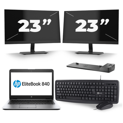 HP EliteBook 840 G3 - Intel Core i7-6e Generatie - 14 inch - 16GB RAM - 256GB SSD - Windows 11 + 2x 23 inch Monitor