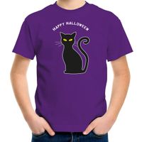 Bellatio Decorations halloween verkleed t-shirt kinderen - zwarte kat - paars - themafeest outfit XL (164-176)  -