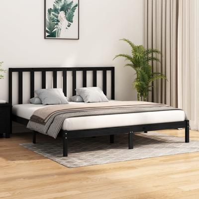 Bedframe massief grenenhout zwart 200x200 cm