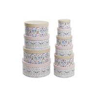 Set van opstapelbare opbergboxen DKD Home Decor dieren Cirkelvormig Blommor Karton (37,5 x 37,5 x 18 cm)