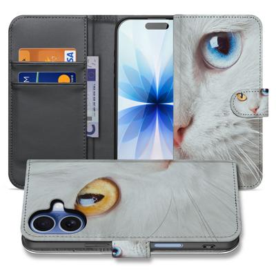 Book Case iPhone 17 Witte Kat Dierenprint Volledig Beschermd