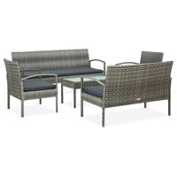 vidaXL 5-delige Loungeset met kussens poly rattan grijs - thumbnail