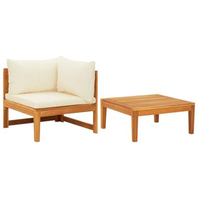 2-delige Loungeset met crèmewitte kussens acaciahout