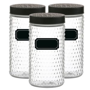 Voorraadpot/bewaarpot Roma - 6x - 1.5L - glas - zwart - incl. etiketten