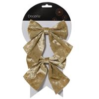 Decoris Decoratie strikken - 2x - velvet creme - 12 x 13 cm - bruiloft/feest versiering