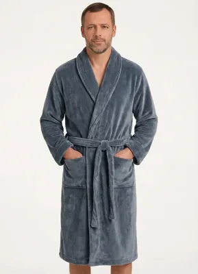 HL-tricot heren Fleece Badjas - Comfort - Warme winter ochtendjas - Zwart, Grijs, Donkerblauw - S - S - S - S - S - S - S - S