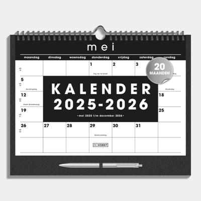 A4 Maandkalender 2025 - 2026 Zwart Lederlook