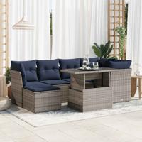7-delige Loungeset met kussens poly rattan acacia grijs