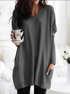 Casual Pockets Long Sleeve Solid Top