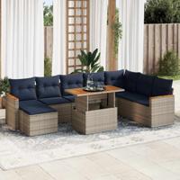 9-delige Loungeset met kussens poly rattan grijs