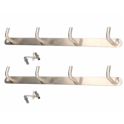 2x Luxe kapstokken / jashaken / wandkapstokken RVS 4x jashaken 3,4 x 31 cm