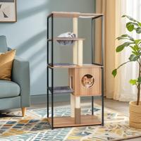 160 cm Hoge Moderne Indoor Kattentoren Metalen Frame Gewatteerde Zitstok Grote Platforms Hangmat Krabpalen 75 x 45 x 160 cm