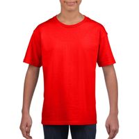 Rood basic t-shirt met ronde hals voor kinderen / unisex van katoen XL (164-176)  -