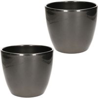 3x stuks bloempot glanzend zilver metallic keramiek voor kamerplant H15 x D17.5 cm - thumbnail