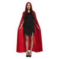 Halloween verkleed cape met capuchon - voor volwassenen - rood - fluweel - thumbnail