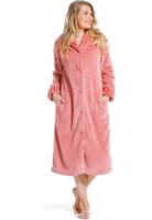 Koraal roze damesbadjas met knopen - zacht fleece-L (44/46) - thumbnail
