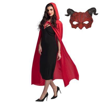 Carnaval verkleedkleding set Duivel - Latex masker - Cape met capuchon rood - volwassenen