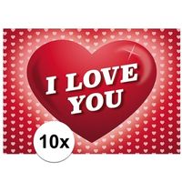 10x Romantische Valentijnskaart I Love You met hartjes - thumbnail