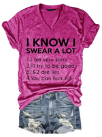 Women's I Know Swear A Lot Loose Cotton-Blend Vintage T-Shirt - thumbnail