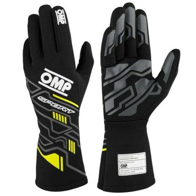 Kartinghandschoenen OMP MY2025 Geel Zwart FIA 8856-2018 Maat XS