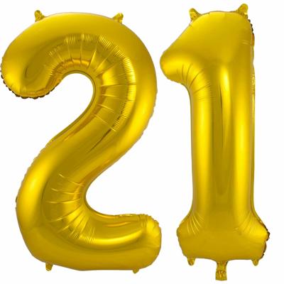 Folat Folie ballonnen - 21 jaar cijfer - goud - 86 cm - leeftijd feestartikelen - versiering